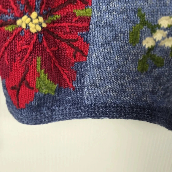 Northern Isles Vintage Christmas Holiday Poinsettia Patchwork Cardigan Size M - Picture 7 of 11